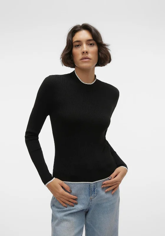 Vero Moda Flouncy Contrast Trim Knitted Sweater, Birch and Black Chenille Brocade Lace Vero Moda Flouncy Contrast Trim Knitted Sweater, Birch and Black Chenille Brocade Lace