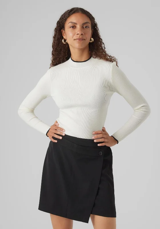 Vero Moda Flouncy Contrast Trim Knitted Sweater, Black Trim and Birch Spandex Rayon Corduroy Vero Moda Flouncy Contrast Trim Knitted Sweater, Black Trim and Birch Spandex Rayon Corduroy