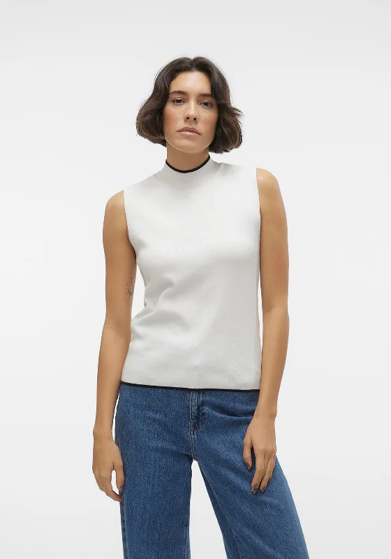 Vero Moda Flouncy Sleeveless Contrast Trim Knitted Sweater, Birch Plaid Sweater Polka Dot Checkered Vero Moda Flouncy Sleeveless Contrast Trim Knitted Sweater, Birch Plaid Sweater Polka Dot Checkered