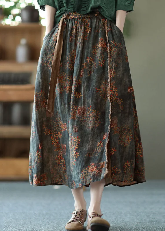 Women Blackish Green Wrinkled Pockets Patchwork Linen Skirts Summer silk skirt smooth Women Blackish Green Wrinkled Pockets Patchwork Linen Skirts Summer silk skirt smooth