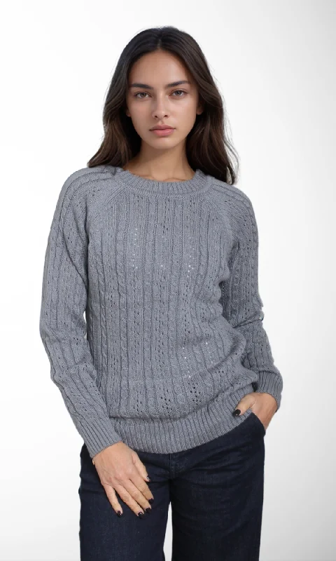 Women Round Neck Sweater (Grey) Nylon Fabric Polyester Fabric Spandex Fabric
