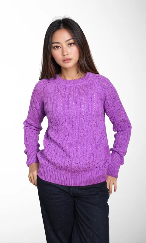 Women Round Neck Sweater (Purple) Graphic Sweater Embroidered Appliqued