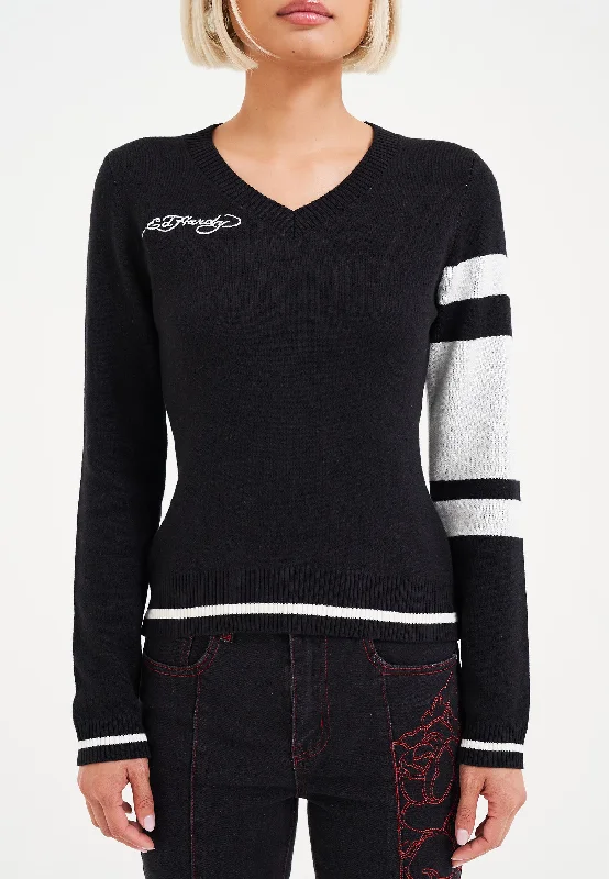 Womens Kills Slowly V Neck Jumper - Black Boat Neck Shawl Collar Notched Collar