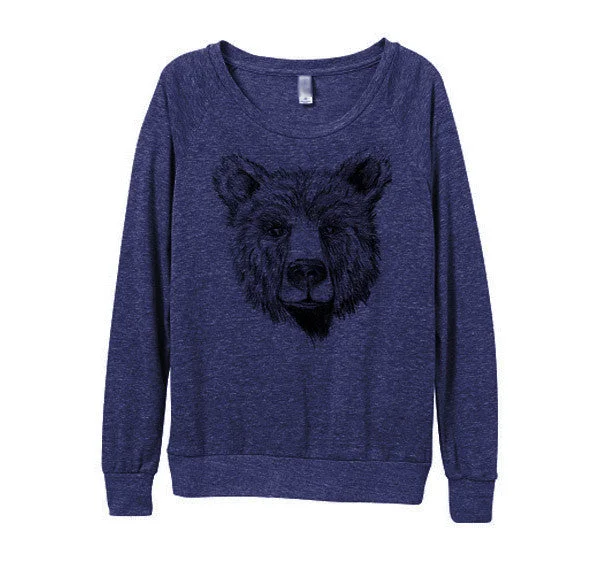 Womens Navy Bear Sweater Chenille Brocade Lace