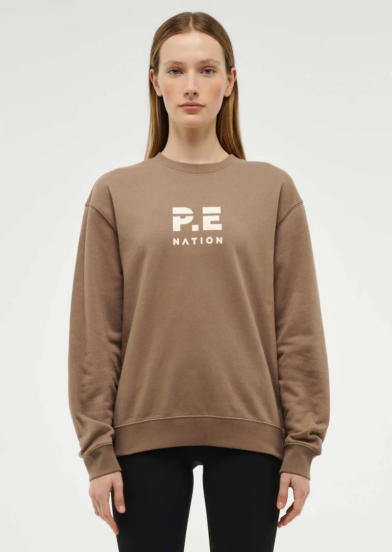 Women's P.E Nation Taupe Heads Up Sweater Sequined Glittery Shiny