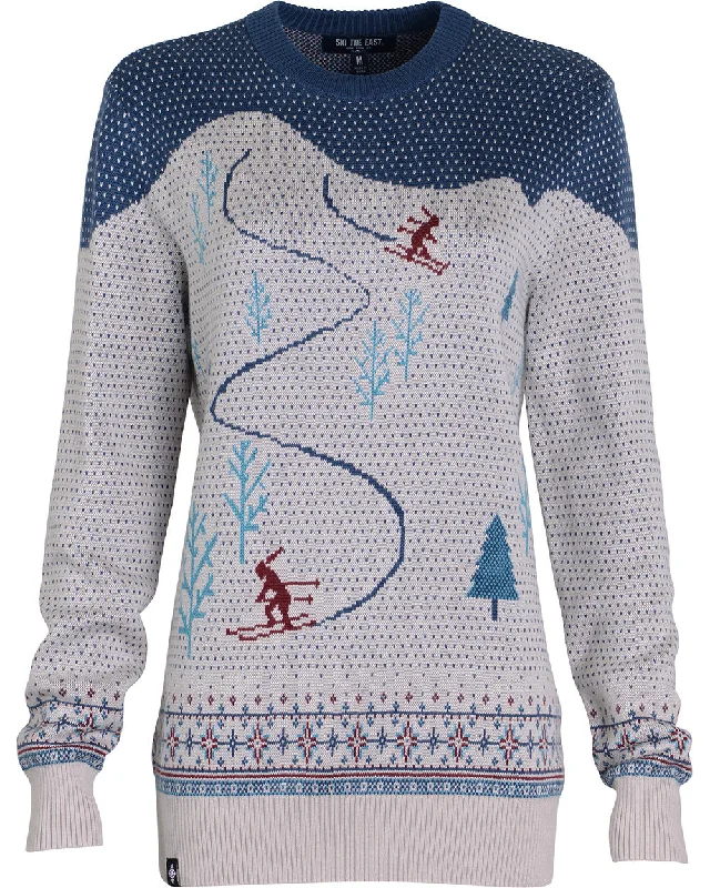Women's Powder Day Shredder Sweater - Teal/Gray Graphic Sweater Embroidered Appliqued