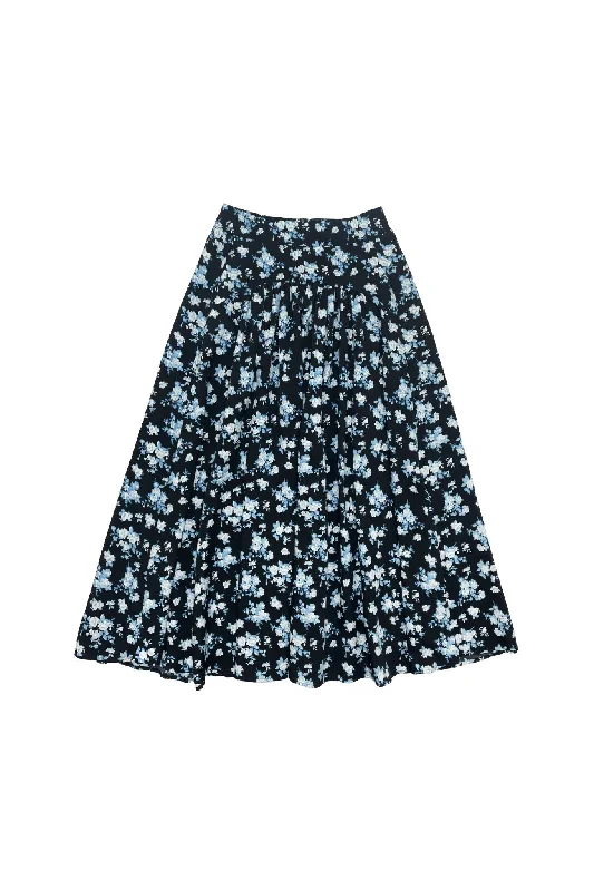 Zaikamoya Blue Flower Gretchen Skirt linen skirt relaxed